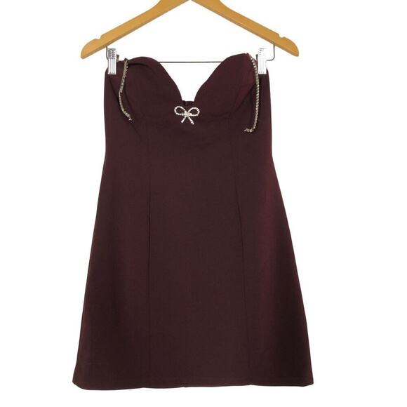 Speechless Dress Rhinestone Embellished Sleeveless Sweetheart Neck Mini Maroon 9 - Picture 1 of 7